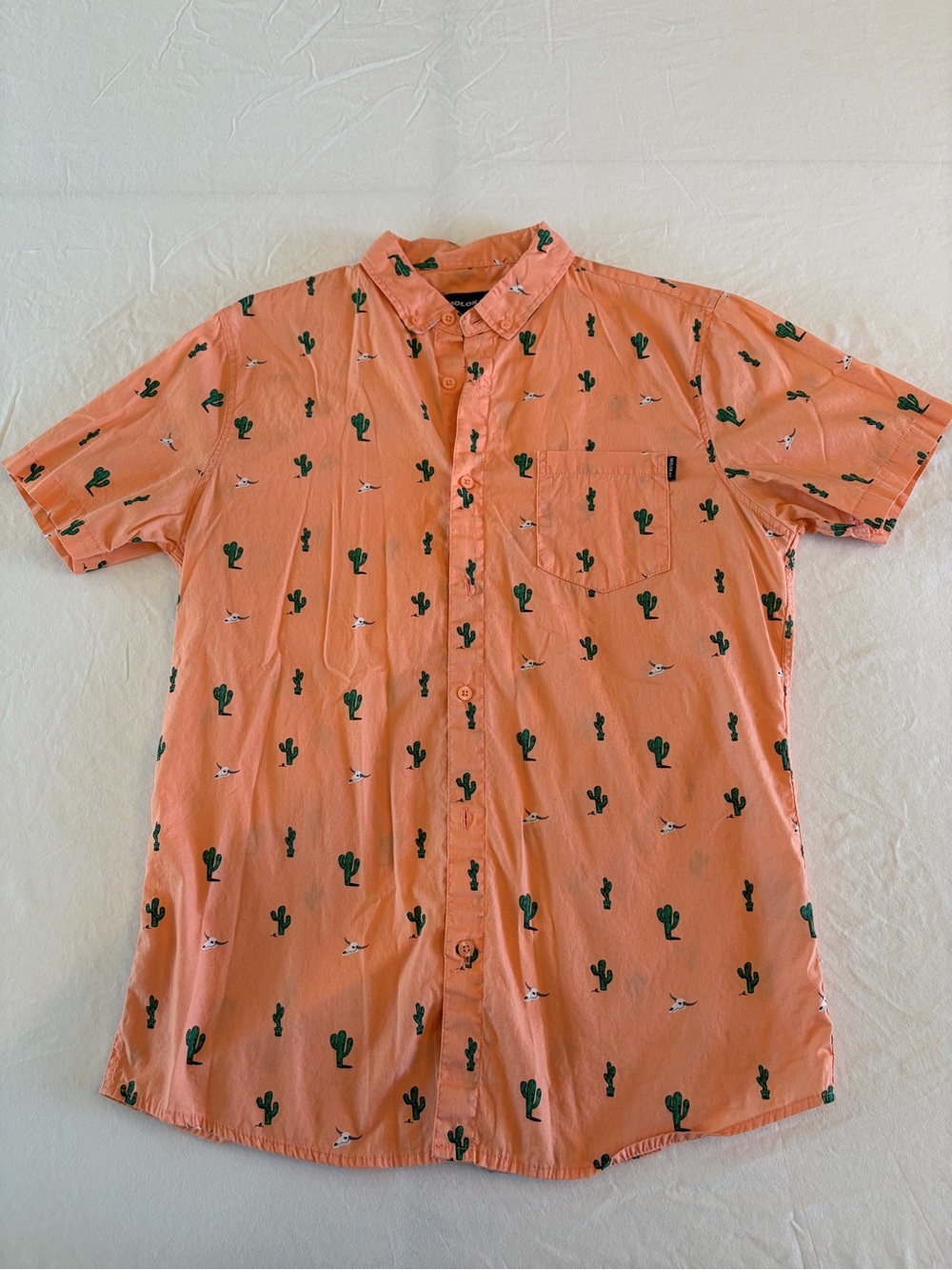 Molokai Men's Coral Short-Sleeve Button-Down Shirt with Cactus Print